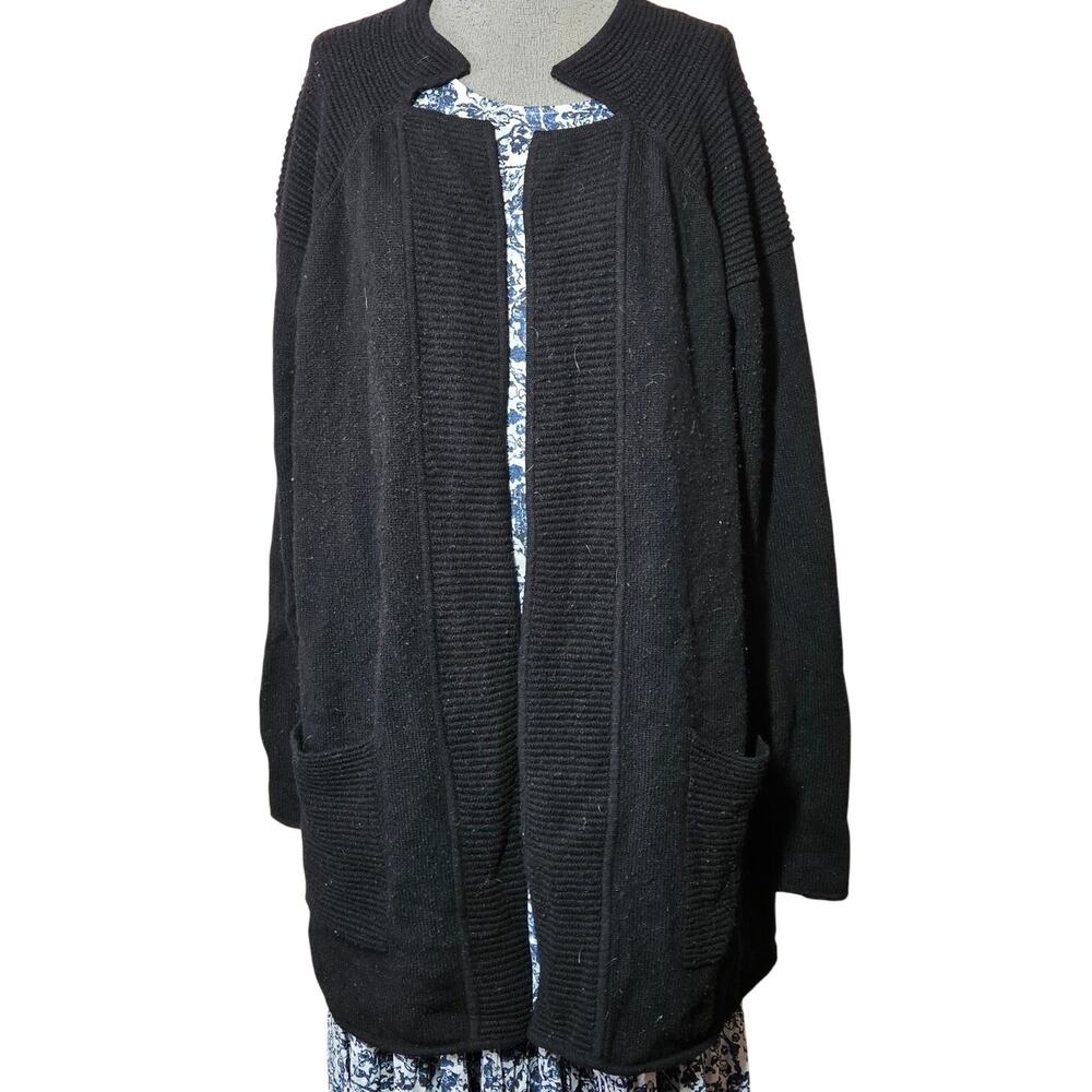 Hannah Rose Black Merino Wool and Cashmere Cardigan Sweater Size XL